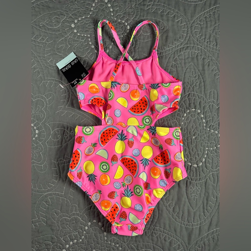 Okie Dokie Toddler Girls  Pink Fruity Cutie One Piece Swimsuit NWT Size 3T - Picture 2 of 4